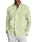 Image of a White & Lime End on End Prints Cotton Linen Blend Shirting Fabric