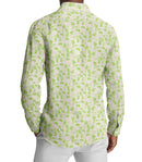 Image of a White & Lime End on End Prints Cotton Linen Blend Shirting Fabric