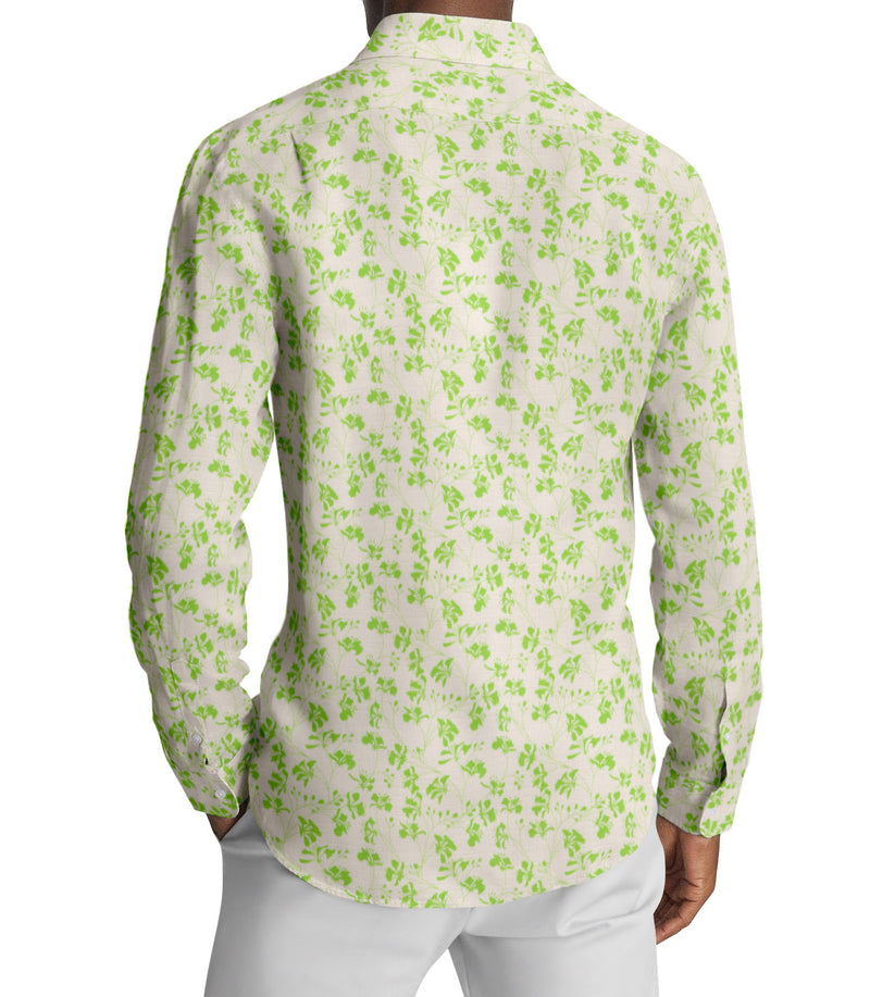 Image of a White & Lime End on End Prints Cotton Linen Blend Shirting Fabric