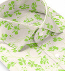 Image of a White & Lime End on End Prints Cotton Linen Blend Shirting Fabric
