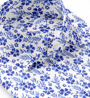 Image of a White & Mid-Blue End on End Prints Cotton Linen Blend Shirting Fabric