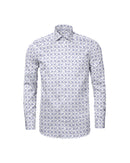 Image of a White & Mid-Blue End on End Prints Cotton Linen Blend Shirting Fabric