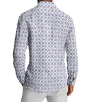 Image of a White & Mid-Blue End on End Prints Cotton Linen Blend Shirting Fabric