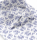 Image of a White & Mid-Blue End on End Prints Cotton Linen Blend Shirting Fabric