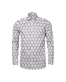 Image of a White & Navy-Blue End on End Prints Cotton Linen Blend Shirting Fabric