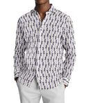 Image of a White & Navy-Blue End on End Prints Cotton Linen Blend Shirting Fabric