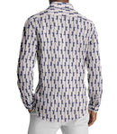Image of a White & Navy-Blue End on End Prints Cotton Linen Blend Shirting Fabric