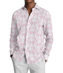 Image of a White & Pink End on End Prints Cotton Linen Blend Shirting Fabric