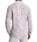 Image of a White & Pink End on End Prints Cotton Linen Blend Shirting Fabric