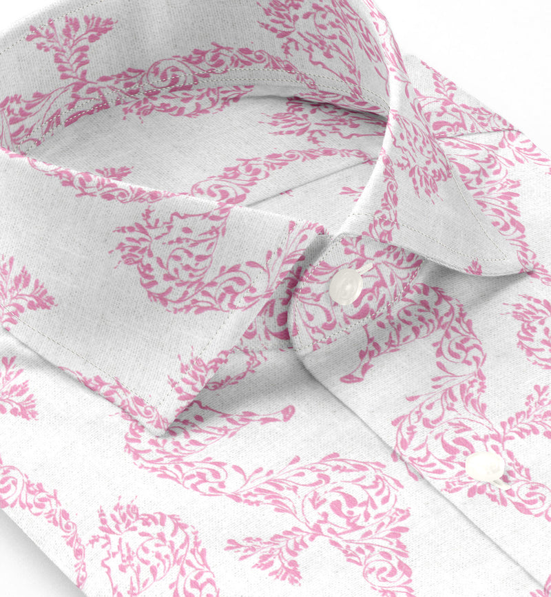 Image of a White & Pink End on End Prints Cotton Linen Blend Shirting Fabric