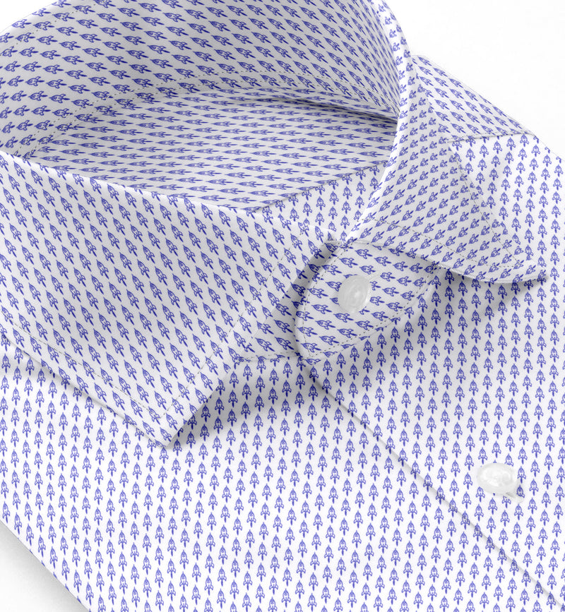 Image of a White & Purple Satin Prints Giza Cotton Shirting Fabric