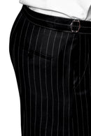 Image of a Black & Brown Flannel Stripes Merino Wool Pants Fabric