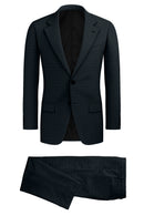 Image of a Black & Cyan Worsted Dobby Merino Wool Suiting Fabric