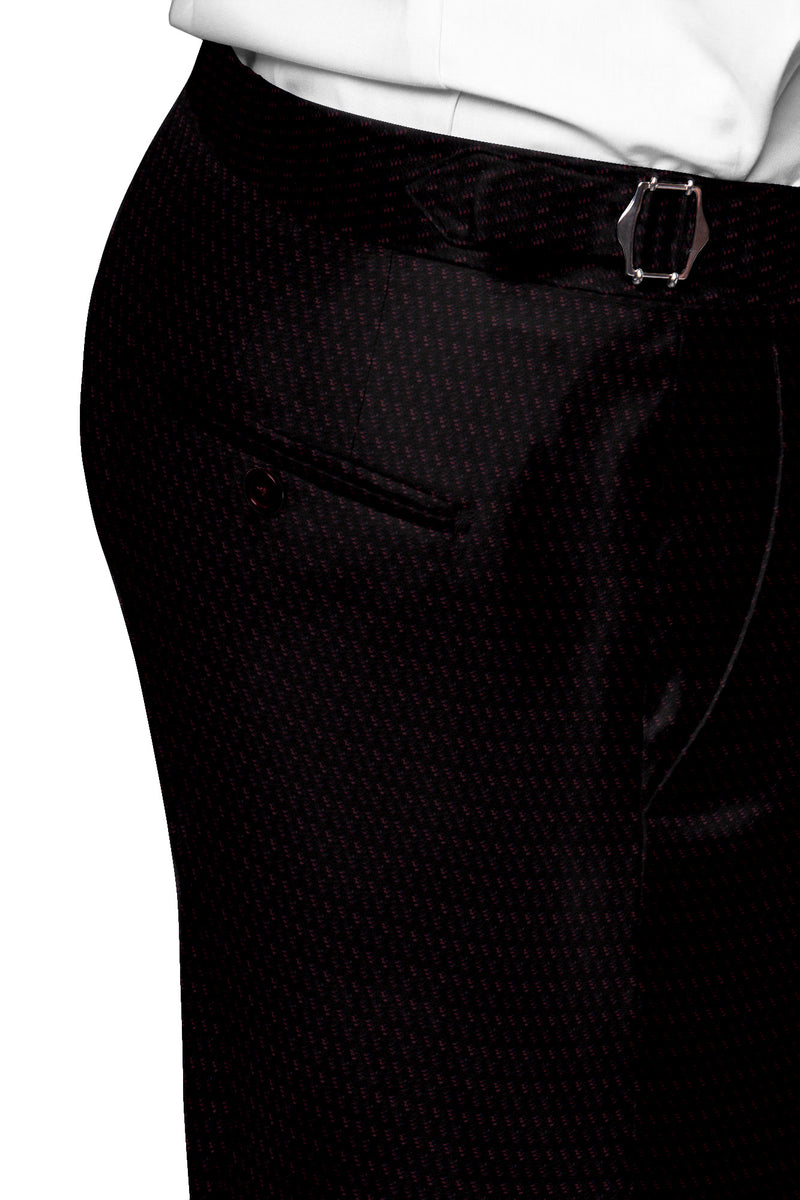 Image of a Black & Maroon Worsted Dobby Merino Wool Suiting Fabric