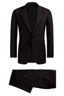 Image of a Black & Maroon Worsted Dobby Merino Wool Suiting Fabric