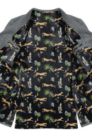Image of a Black & Orange Satin Prints Poly Viscose Lining Fabric