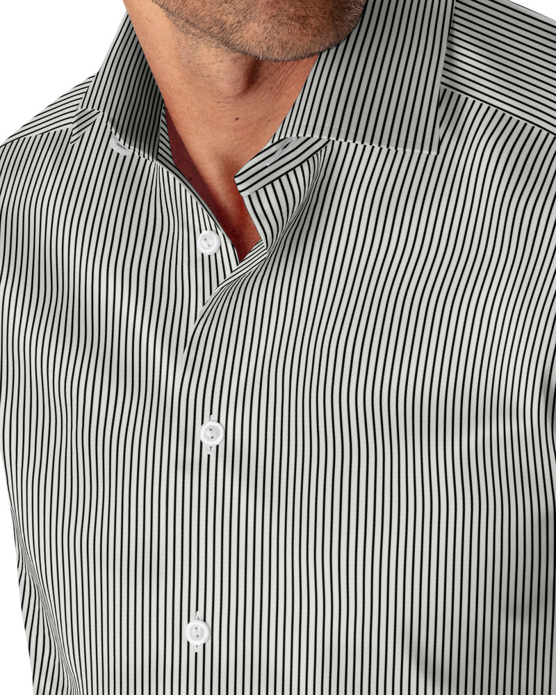 Image of a Black & White Poplin Stripes Giza Cotton Shirting Fabric