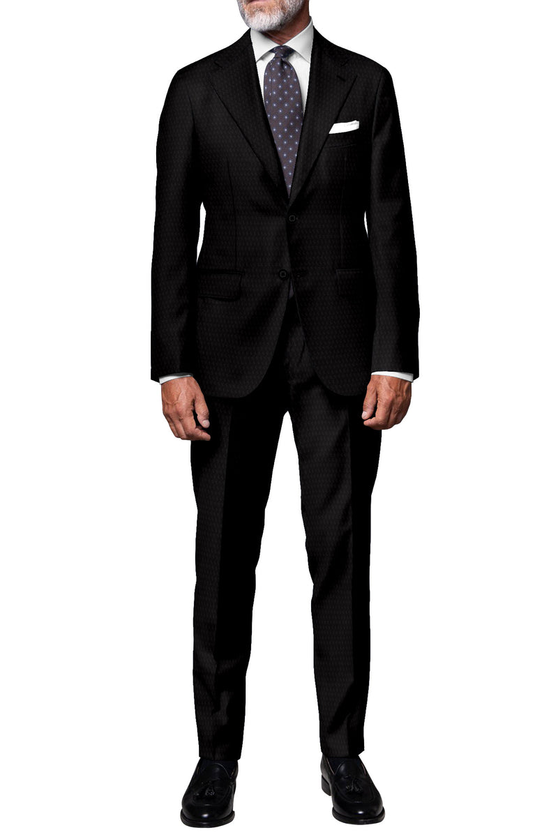Image of a Black Worsted Birdseye Merino Wool Blazers Fabric