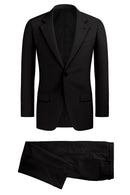 Image of a Black Worsted Birdseye Merino Wool Suiting Fabric