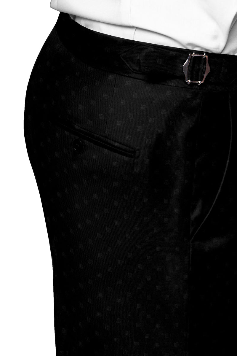 Image of a Black Worsted Checks Merino Wool Pants Fabric