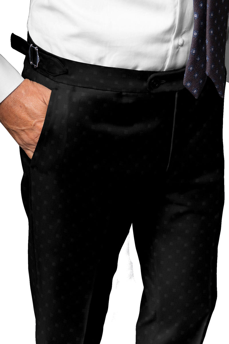 Image of a Black Worsted Checks Merino Wool Pants Fabric