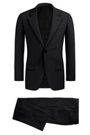 Image of a Black Worsted Herringbone Merino Wool Suiting Fabric