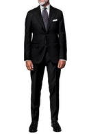 Image of a Black Worsted Herringbone Merino Wool Suiting Fabric