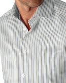 Image of a Blue & Black Poplin Stripes Giza Cotton Shirting Fabric