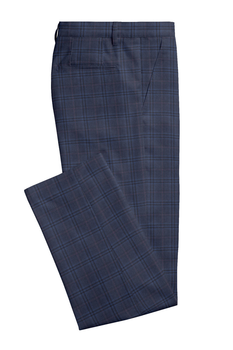 Image of a Blue & Black Worsted Checks Merino Wool Pants Fabric