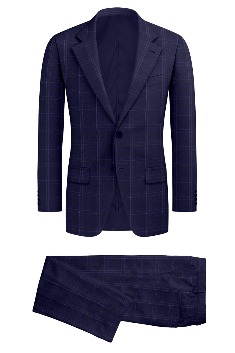 Image of a Blue & Brown Flannel Checks Merino Wool Suiting Fabric