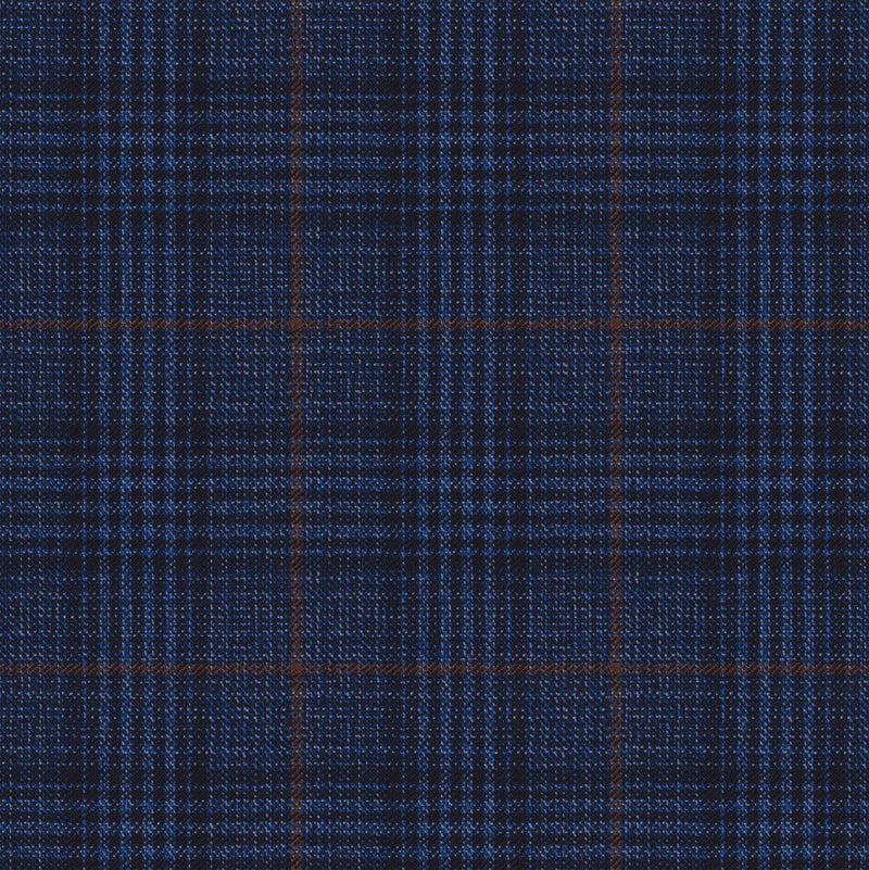 Image of a Blue & Brown Worsted Checks Merino Wool Pants Fabric