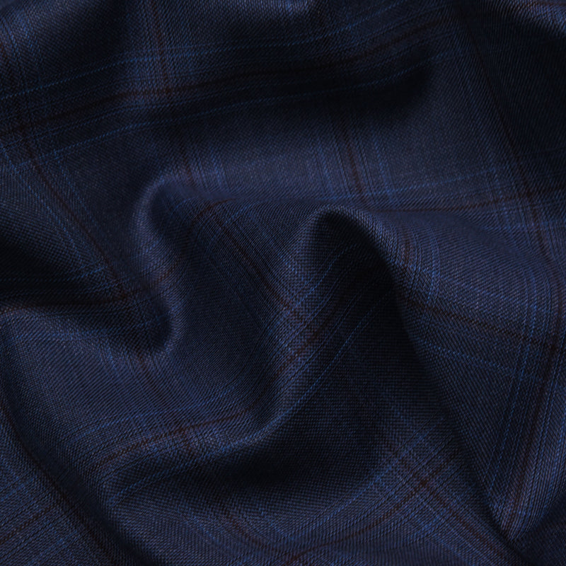 Image of a Blue & Burgundy Worsted Checks Merino Wool Blazers Fabric