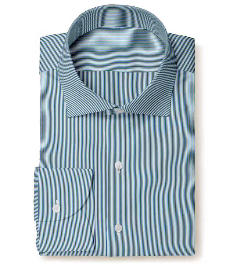 Image of a Blue & Green Poplin Stripes Giza Cotton Shirting Fabric