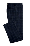 Image of a Blue & Grey Flannel Checks Merino Wool Pants Fabric