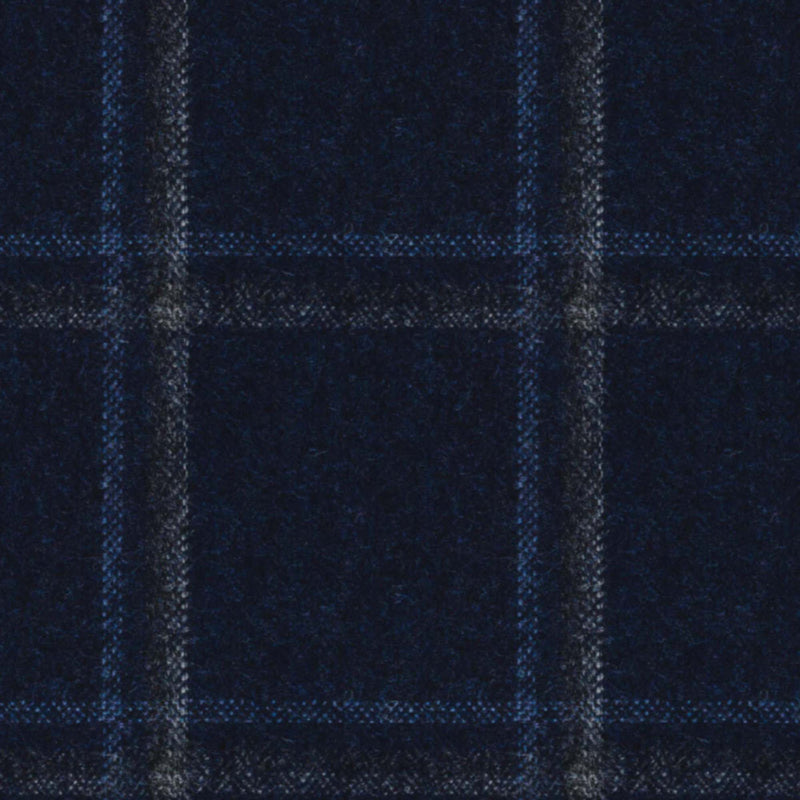 Image of a Blue & Grey Flannel Checks Merino Wool Suiting Fabric