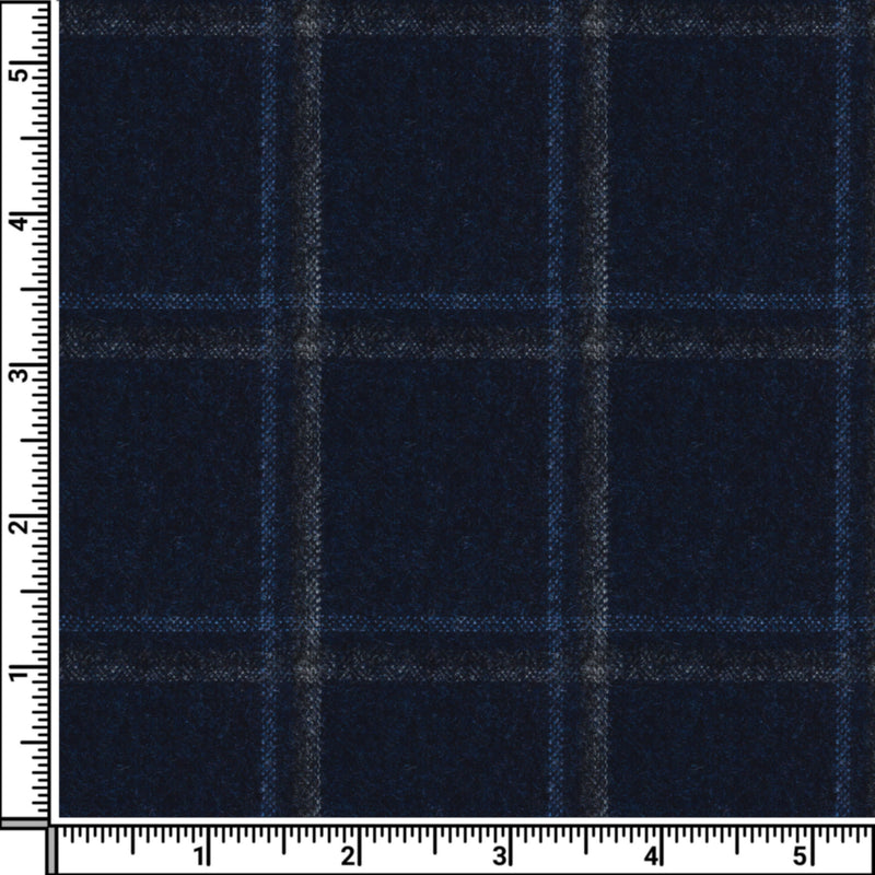 Image of a Blue & Grey Flannel Checks Merino Wool Suiting Fabric