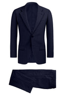 Image of a Blue & Mid-Blue Worsted Checks Merino Wool Suiting Fabric