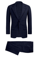 Image of a Blue & Mid-Blue Worsted Checks Merino Wool Suiting Fabric