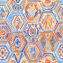 Image of a Blue & Orange Satin Prints Poly Viscose Lining Fabric