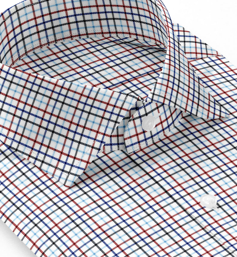 Image of a Blue & Red Twill Checks Giza Cotton Shirting Fabric