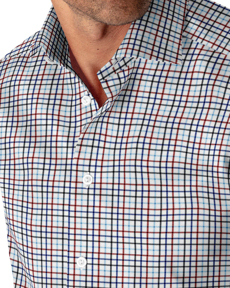 Image of a Blue & Red Twill Checks Giza Cotton Shirting Fabric
