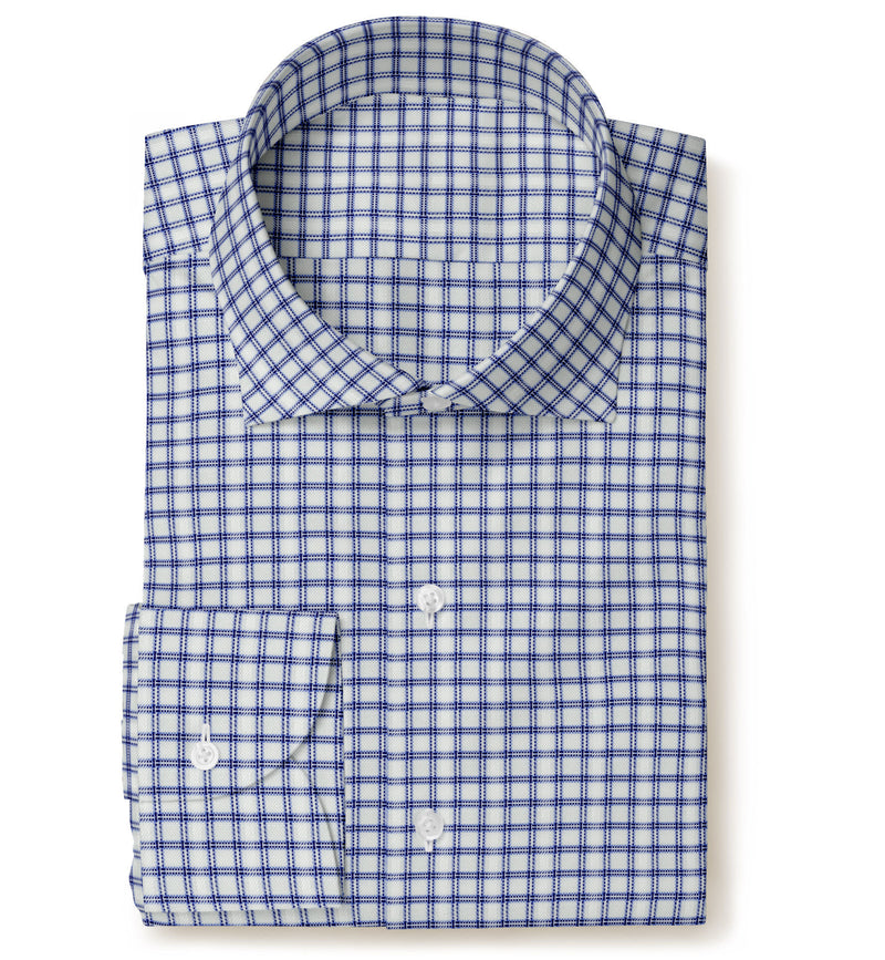 Image of a Blue & White Dobby Checks Giza Cotton Shirting Fabric