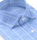 Image of a Blue & White Dobby Checks Giza Cotton Shirting Fabric