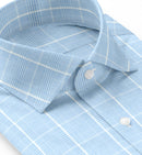 Image of a Blue & White Dobby Checks Giza Cotton Shirting Fabric