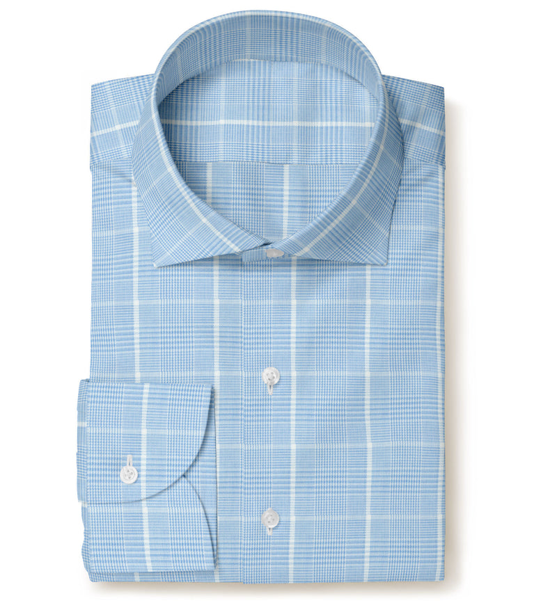 Image of a Blue & White Dobby Checks Giza Cotton Shirting Fabric