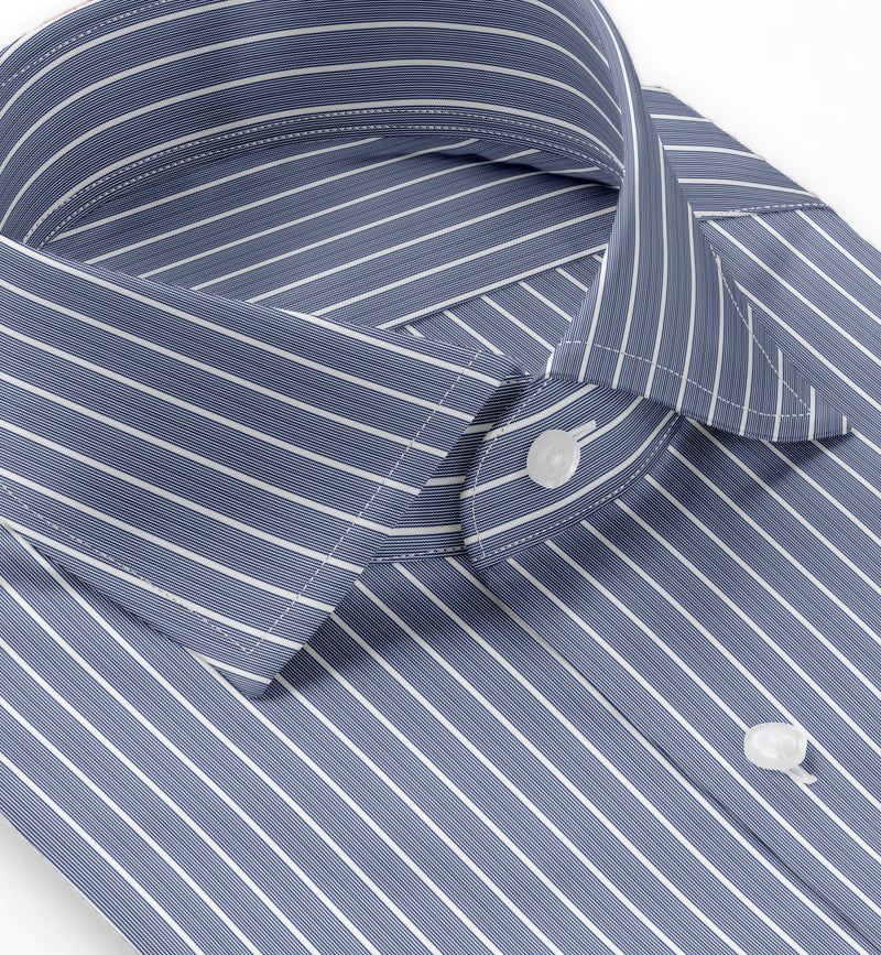 Image of a Blue & White Dobby Stripes Giza Cotton Shirting Fabric