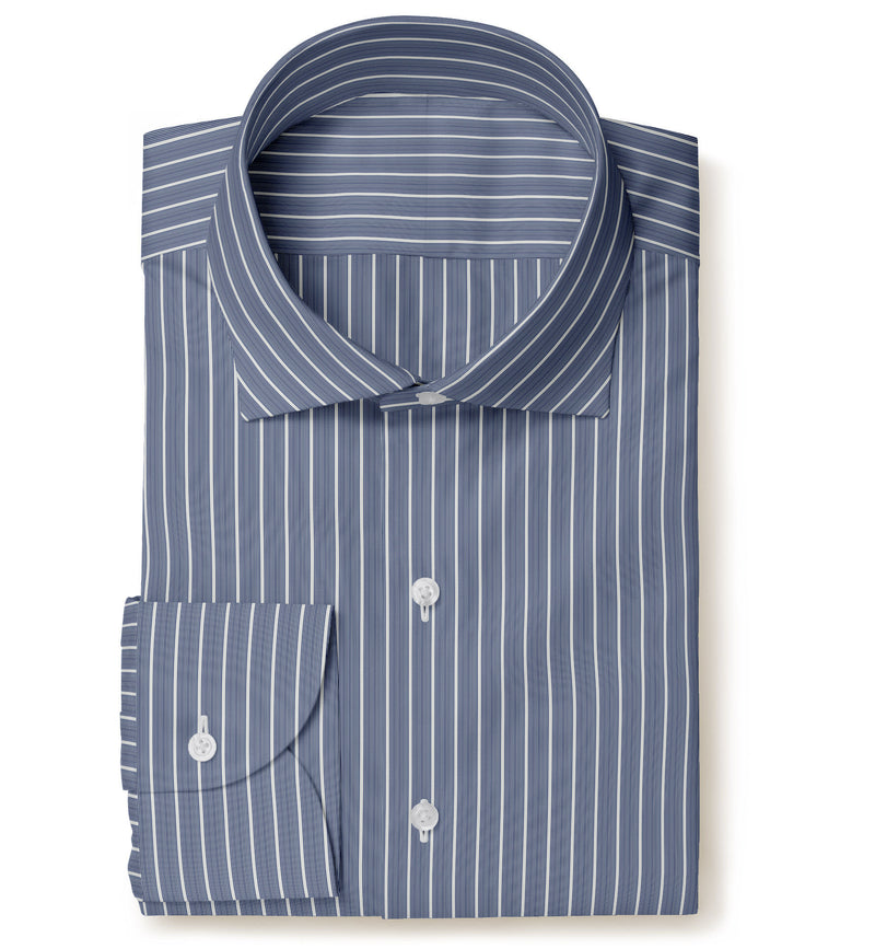 Image of a Blue & White Dobby Stripes Giza Cotton Shirting Fabric