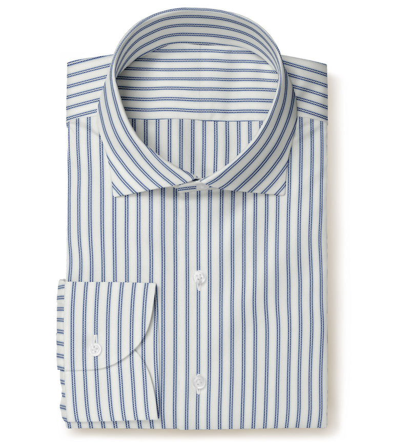 Image of a Blue & White Dobby Stripes Giza Cotton Shirting Fabric