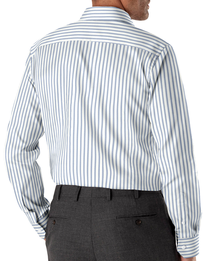 Image of a Blue & White Dobby Stripes Giza Cotton Shirting Fabric