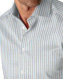Image of a Blue & White Dobby Stripes Giza Cotton Shirting Fabric